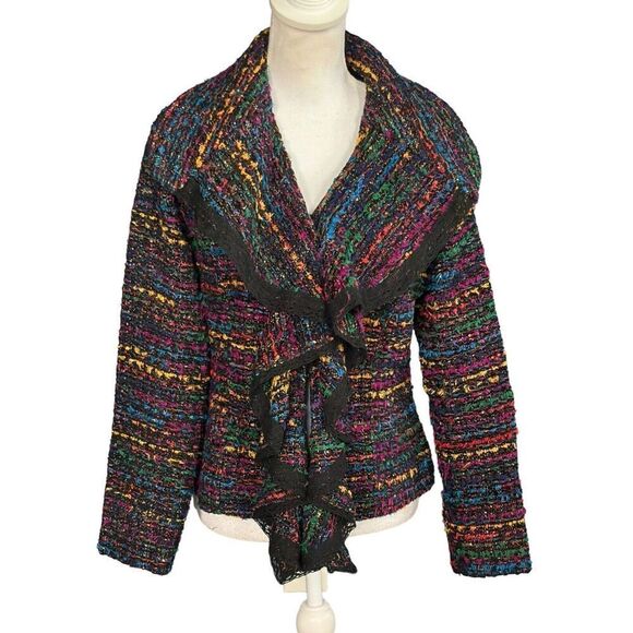 Berek Jacket Blazer Size SmallTweed  Ruffles Rainbow Wove Fringe Preppy Work - Picture 9 of 9